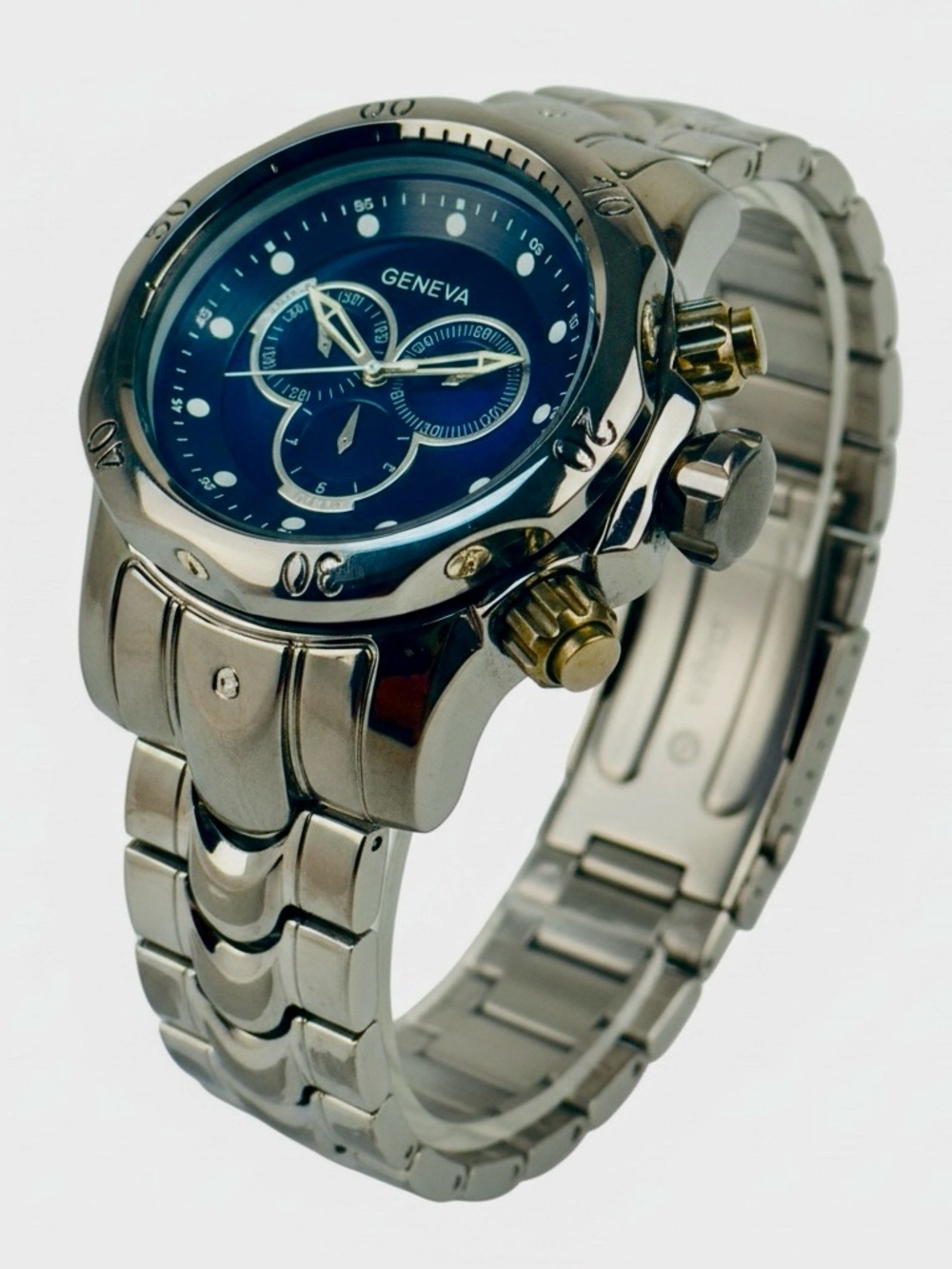 Geneva Men's Gunmetal Black Bracelet Chronograph Deco, Monster Size Watch